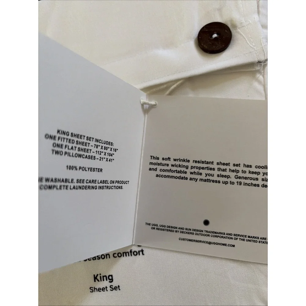New UGG Haven KING Size Sheet Set 4 PCS Cooling Technology Bright White Solid